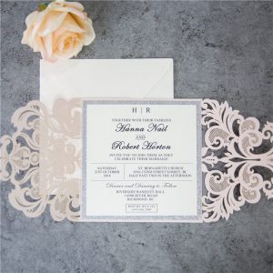 WEDINV147 Inside of Pink and silver lasercut wedding invitation