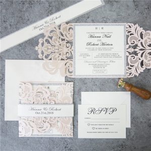 WEDINV147 Pink and silver lasercut wedding invitation set