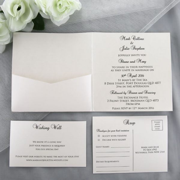 WEDINV160 inside of Ivory Wedding Invitation With Flowers Paper Red Ribbon CC Diamante