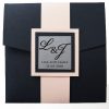 WEDINV161 navy blue pocket fold wedding invitation with silver insert on left hand side and pocket on right hand side