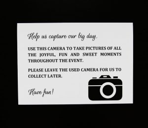 White camera card for disposable cameras