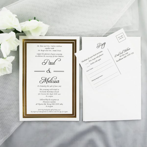 WEDINV115 A5 Gold Foiled Wedding Invitations with pocket