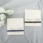 WEDINV122 Textured Wedding Invitation with black and navy Ribbon, Bow and Diamante