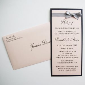 WEDINV167 navy blue pink and silver simple wedding invitations with blush pink envelopes