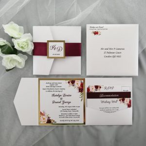 WEDINV169 burgundy and Gold Floral Wedding Invitation set