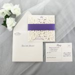 WEDINV172 Purple and Ivory Lasercut Wedding Invitation with belly band