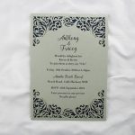 WEDINV170 Silver lasercut card with navy blue backing