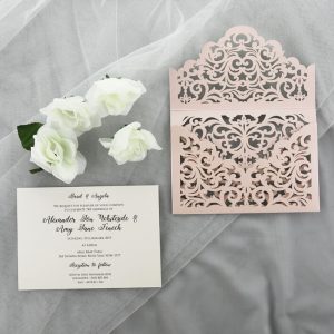 WEDINV171 inside of Blush Lasercut Pocket Wedding Invitations