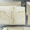 WEDIV175 Front of Ivory embossed wedding invitation with pocket
