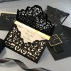 WEDINV181 Black lasercut wedding invitation with gold foil and black and gold glitter