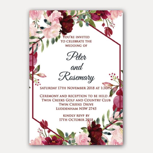 BIRINV50 Pink and red floral geomertic invitation