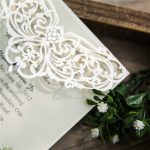 LASINV10 Lasercut Flap with Diamante wedding invitations side on white
