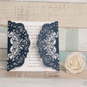 LASINV23 Lasercut floral gatefold wedding invitations blue front