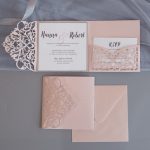 LASINV74 Exquisite Lace Wine pocketfold wedding invitation set