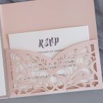 LASINV74 close up Exquisite Lace Wine pocketfold wedding invitation