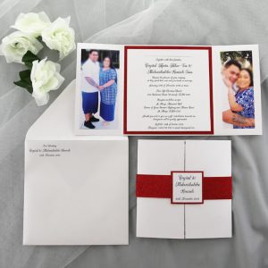 WEDINV190 Red Glitter Gatefold Wedding Invitations