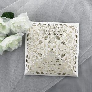 WEDINV191 front of rose gold glitter Ivory Lasercut Wedding Invitation