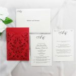 WEDINV205 Red and ivory pocket lasercut wedding invitation set