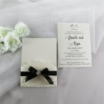 WEDINV56 Black and ivory simple elegant lasercut wedding invitation pocket with insert